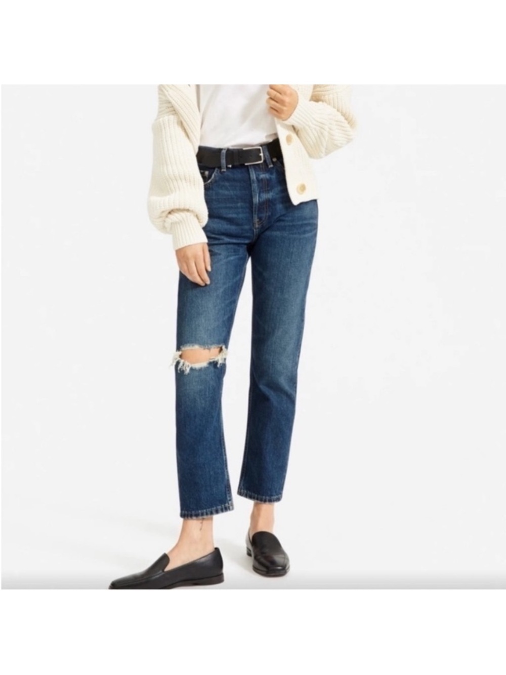 Everlane The 90s Cheeky Jean Vintage Dark Wash High Rise Straight Distressed